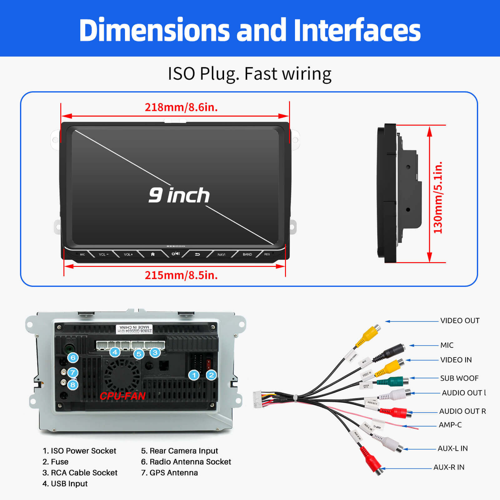 ESSGOO Car Stereo 9618 9 Zoll Autoradio Android14 für VW
