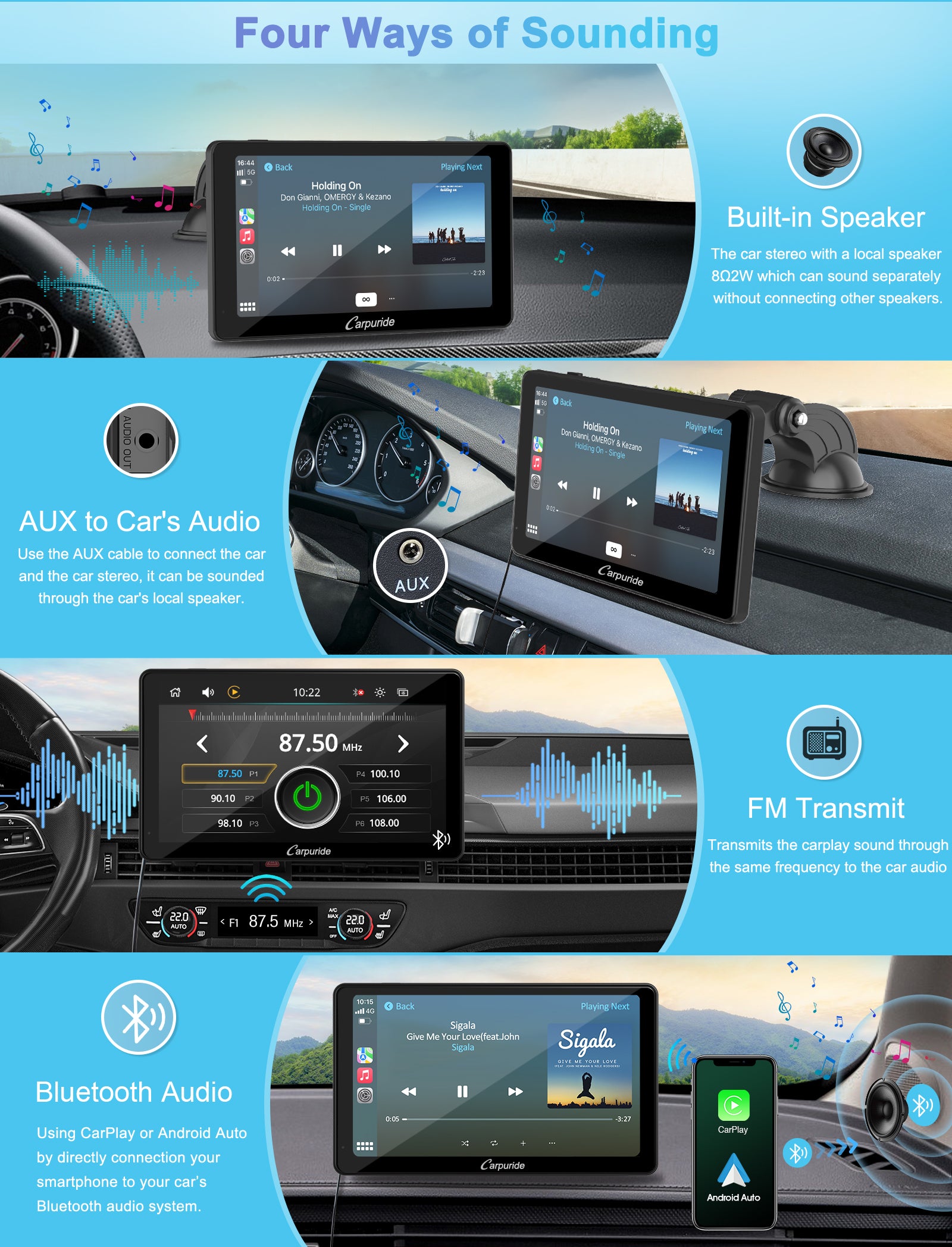 Carpuride V3 Smart Stereo 7 Zoll CarPlay-Display mit Blende