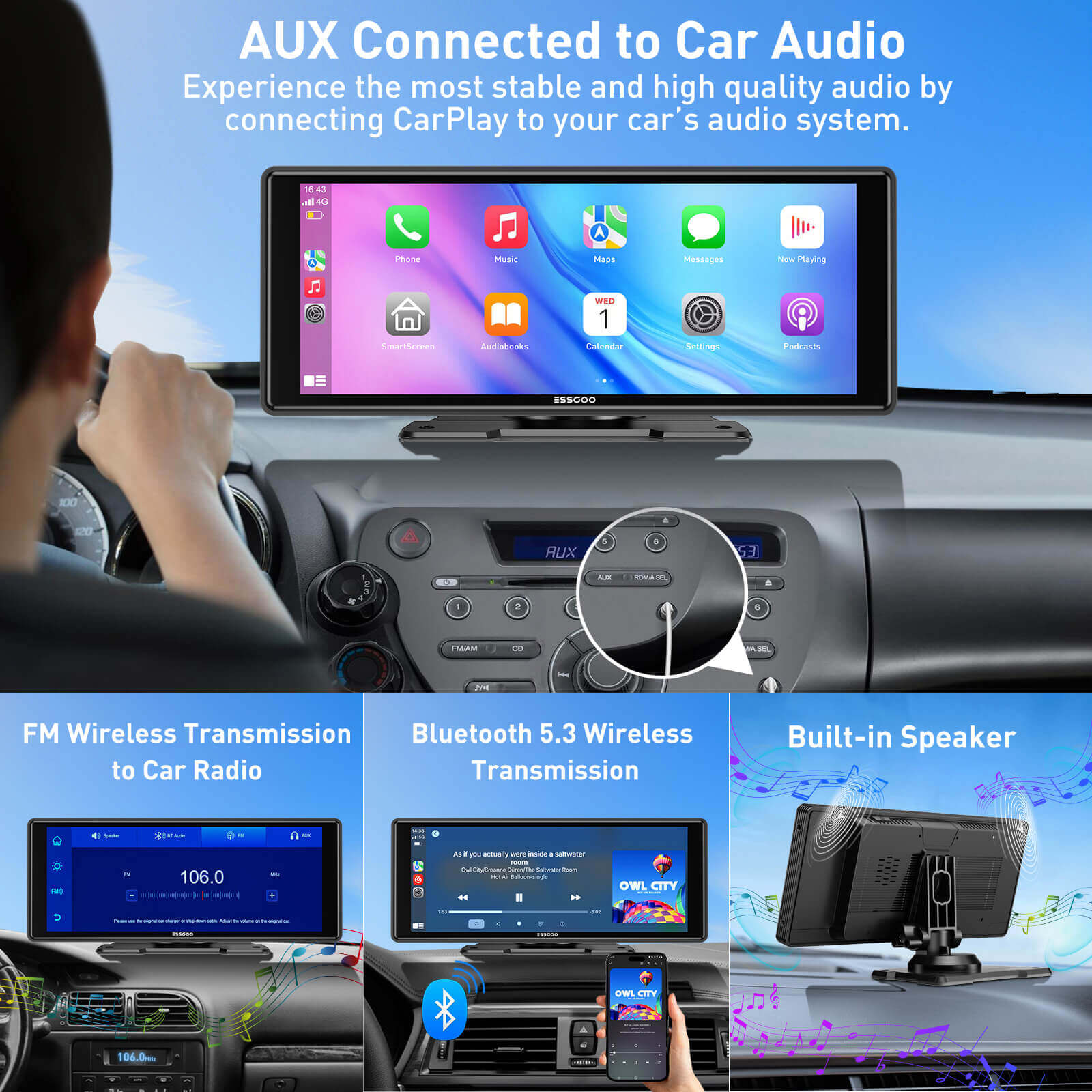 ESSGOO TS0001 CarPlay-Display 10,26 Zoll Portable Wireless