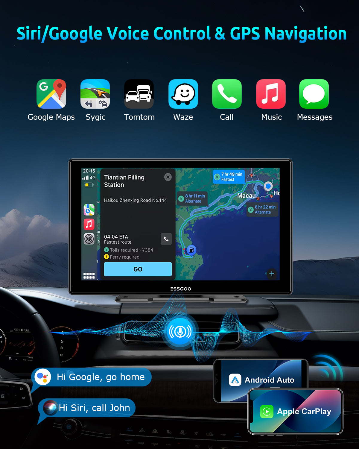 ESSGOO Portable CarPlay 991CP CarPlay-Display 9 Zoll HD Touch