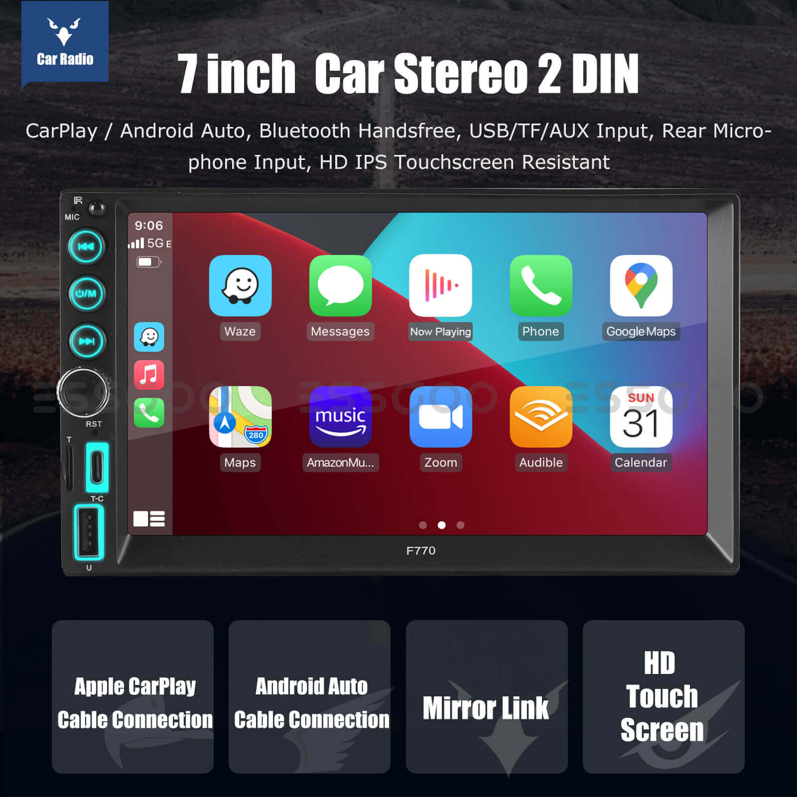 ESSGOO Car Stereo F770W 2 DIN Autoradio 7 Zoll Touchscreen